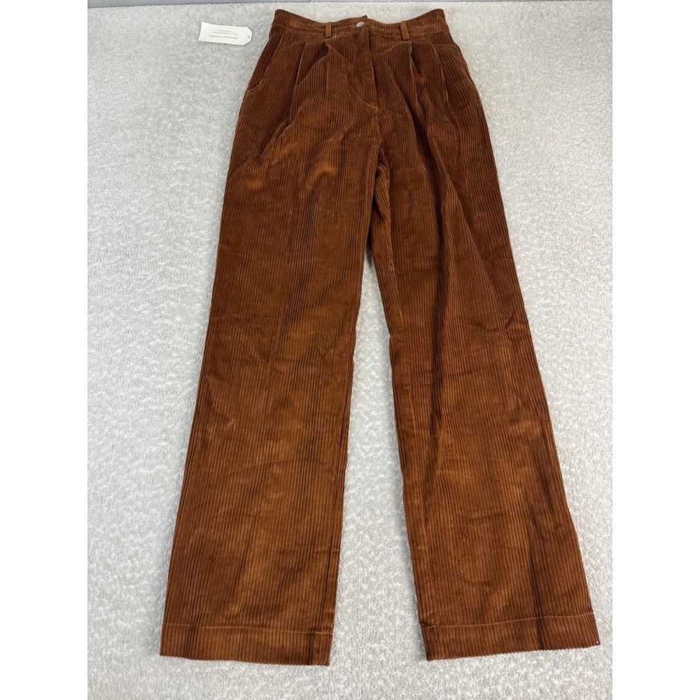 DONNI. Orange Brown Womens Corduroy Pleated Wide‎ Straight Leg Pants XS